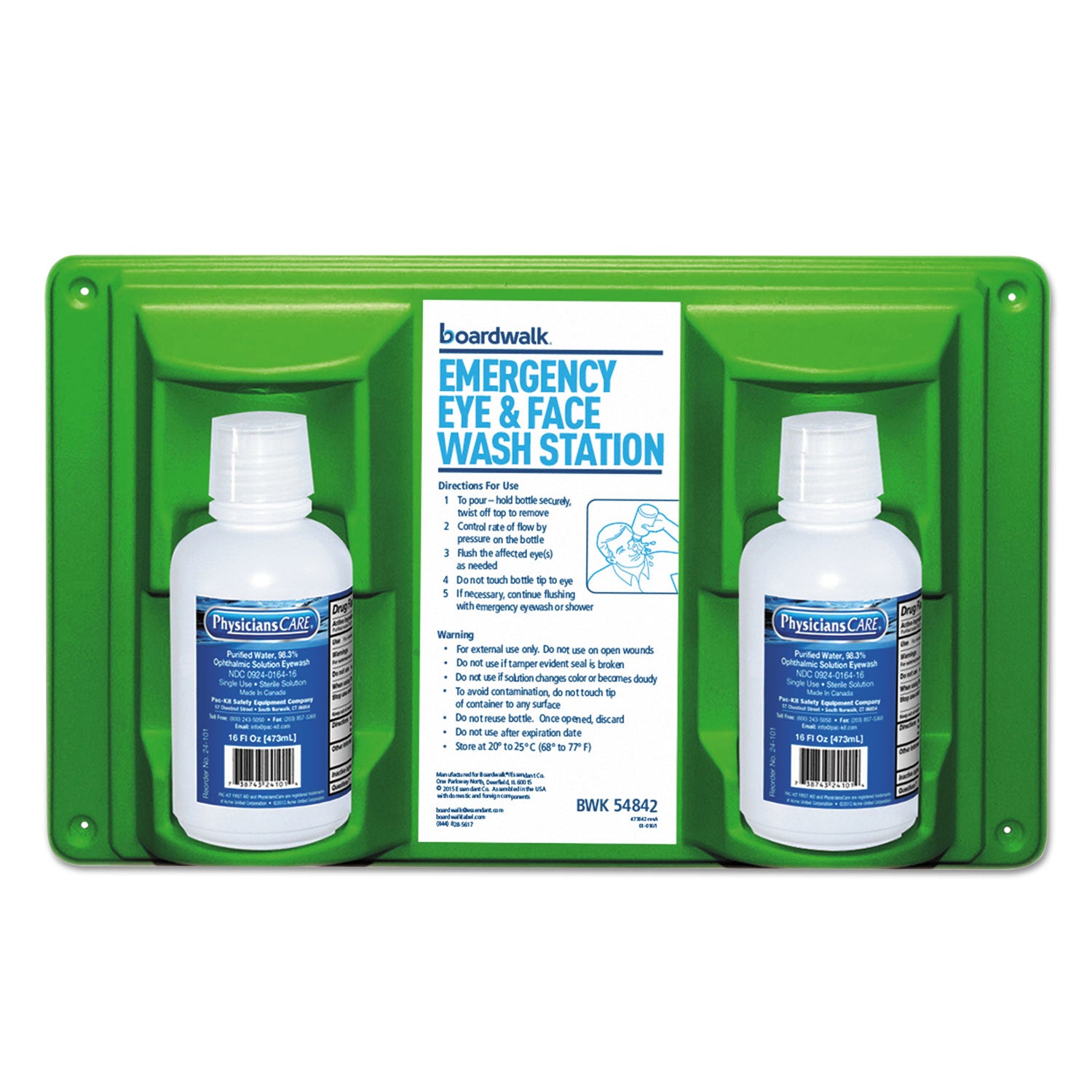 Boardwalk Emergency Eyewash Station, 16 oz Bottle, 2 Bottles/Station (54842)