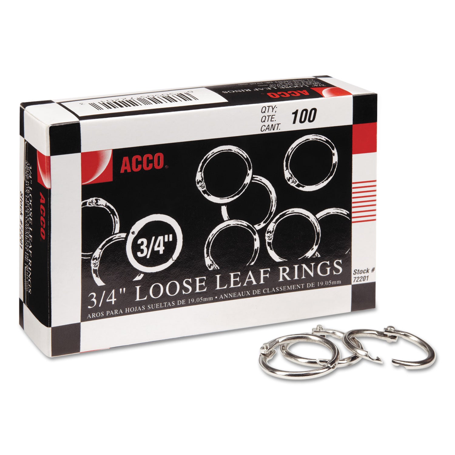 Acco Metal Book Rings, 0.75" Diameter, 100/Box (72201)