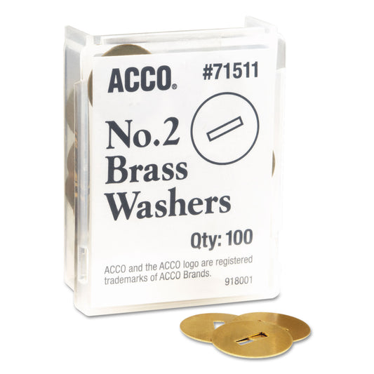 Acco #2 Washers for Two-Prong Fasteners, 1.25" Diameter, Brass, 100/Box (71511)