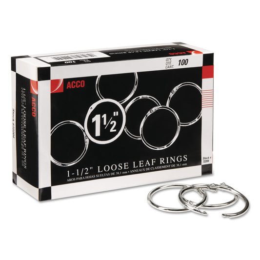 Acco Metal Book Rings, 1.5" Diameter, 100/Box (72204)