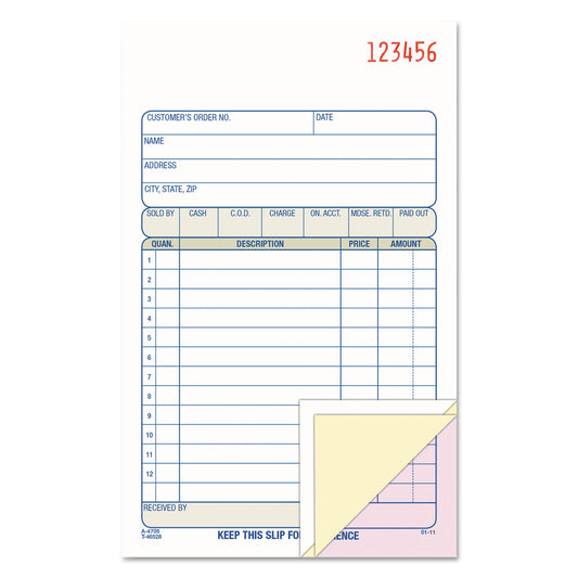 Adams Sales/Order Book, Three-Part Carbonless, 4.19 x 6.69, 50 Forms Total (TC4705)