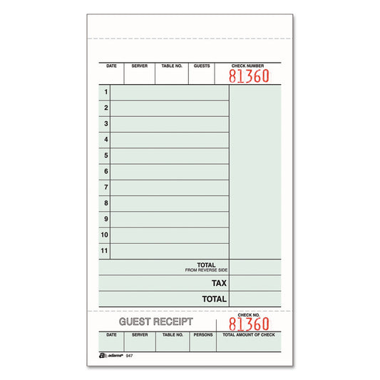 Adams Guest Check Unit Set, Two-Part Carbonless, 6.75 x 4.25, 50 Forms/Pad, 5 Pads/Pack (947SWC)