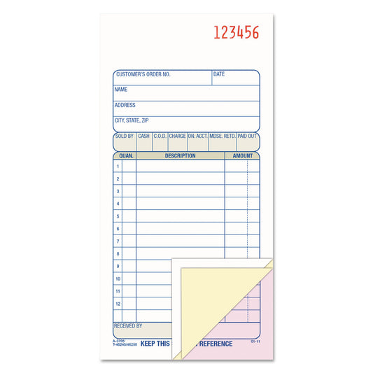 Adams 3-Part Sales Book, Three-Part Carbonless, 3.25 x 7.13, 50 Forms Total (TC3705)