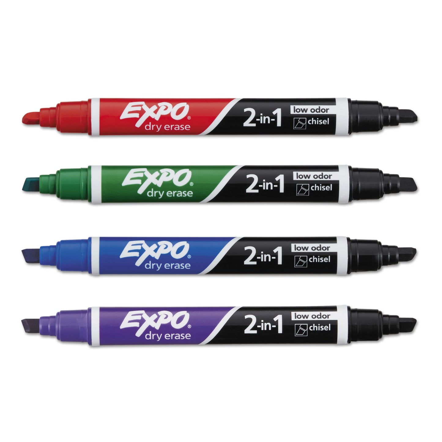 EXPO 2-in-1 Dry Erase Markers, Fine/Broad Chisel Tips, Assorted Primary Colors, 4/Pack (1944655)