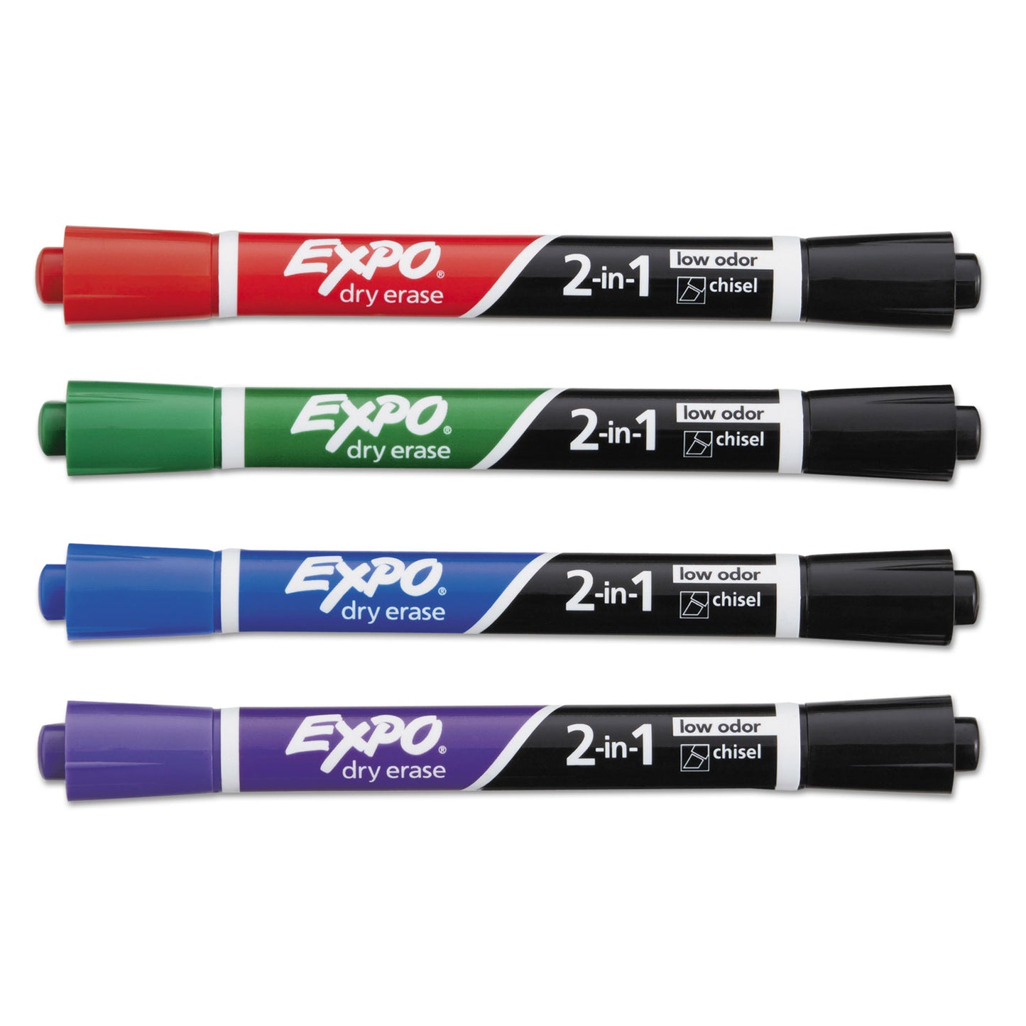 EXPO 2-in-1 Dry Erase Markers, Fine/Broad Chisel Tips, Assorted Primary Colors, 4/Pack (1944655)