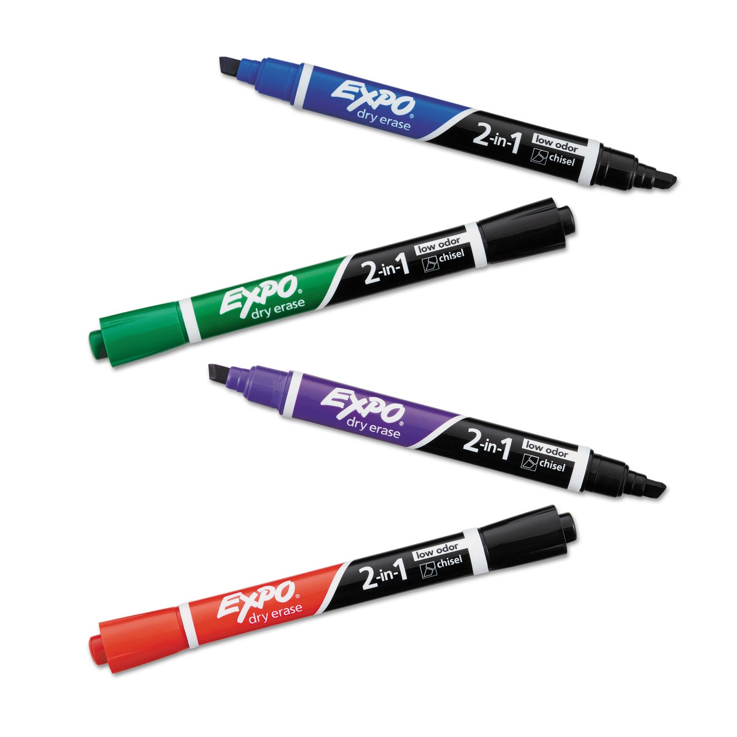 EXPO 2-in-1 Dry Erase Markers, Fine/Broad Chisel Tips, Assorted Primary Colors, 4/Pack (1944655)