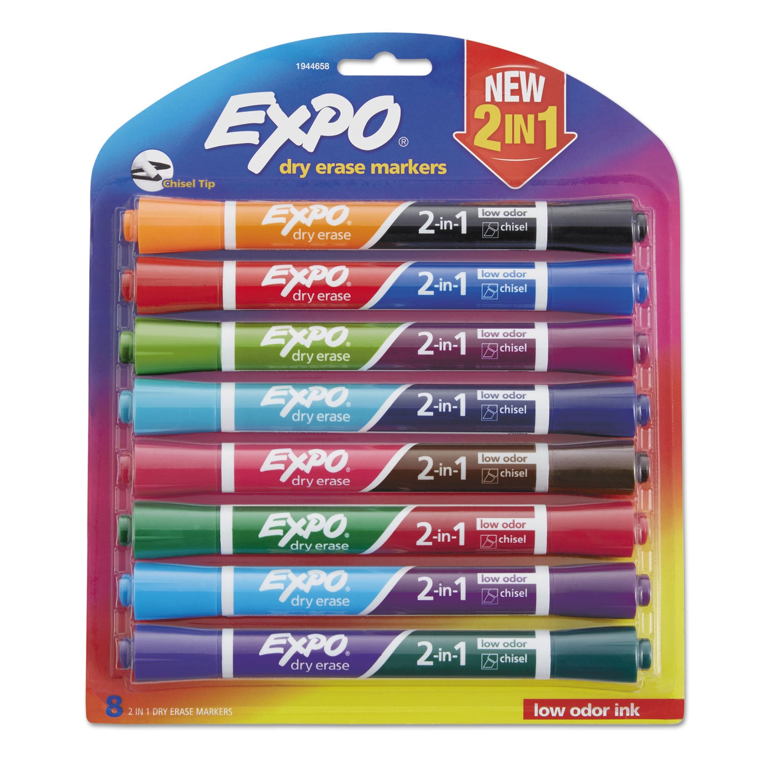 EXPO 2-in-1 Dry Erase Markers, Fine/Broad Chisel Tips, Assorted Colors, 8/Pack (1944658)