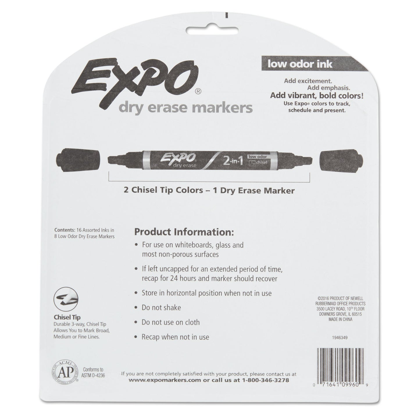 EXPO 2-in-1 Dry Erase Markers, Fine/Broad Chisel Tips, Assorted Colors, 8/Pack (1944658)