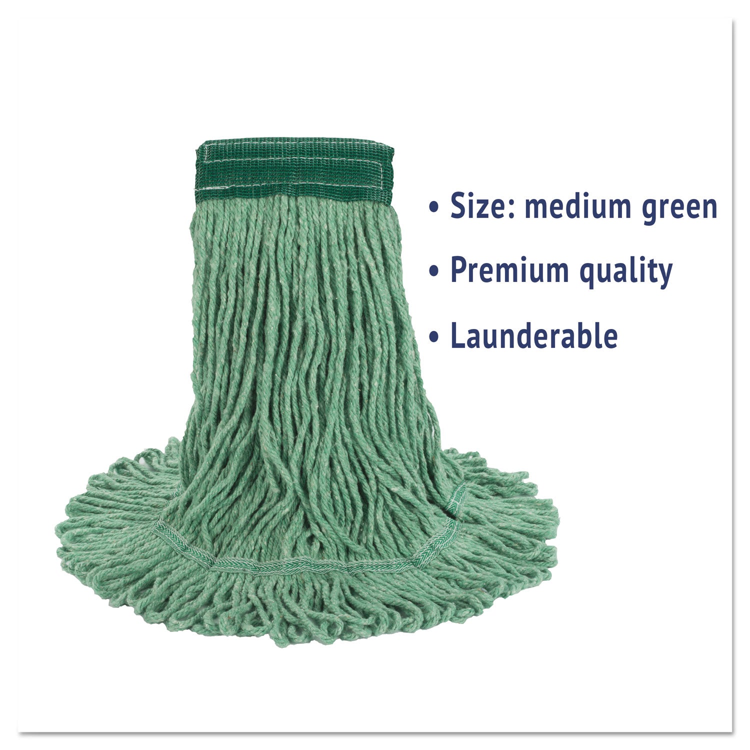 Boardwalk Super Loop Wet Mop Head, Cotton/Synthetic Fiber, 5" Headband, Medium Size, Green, 12/Carton (502GNCT)