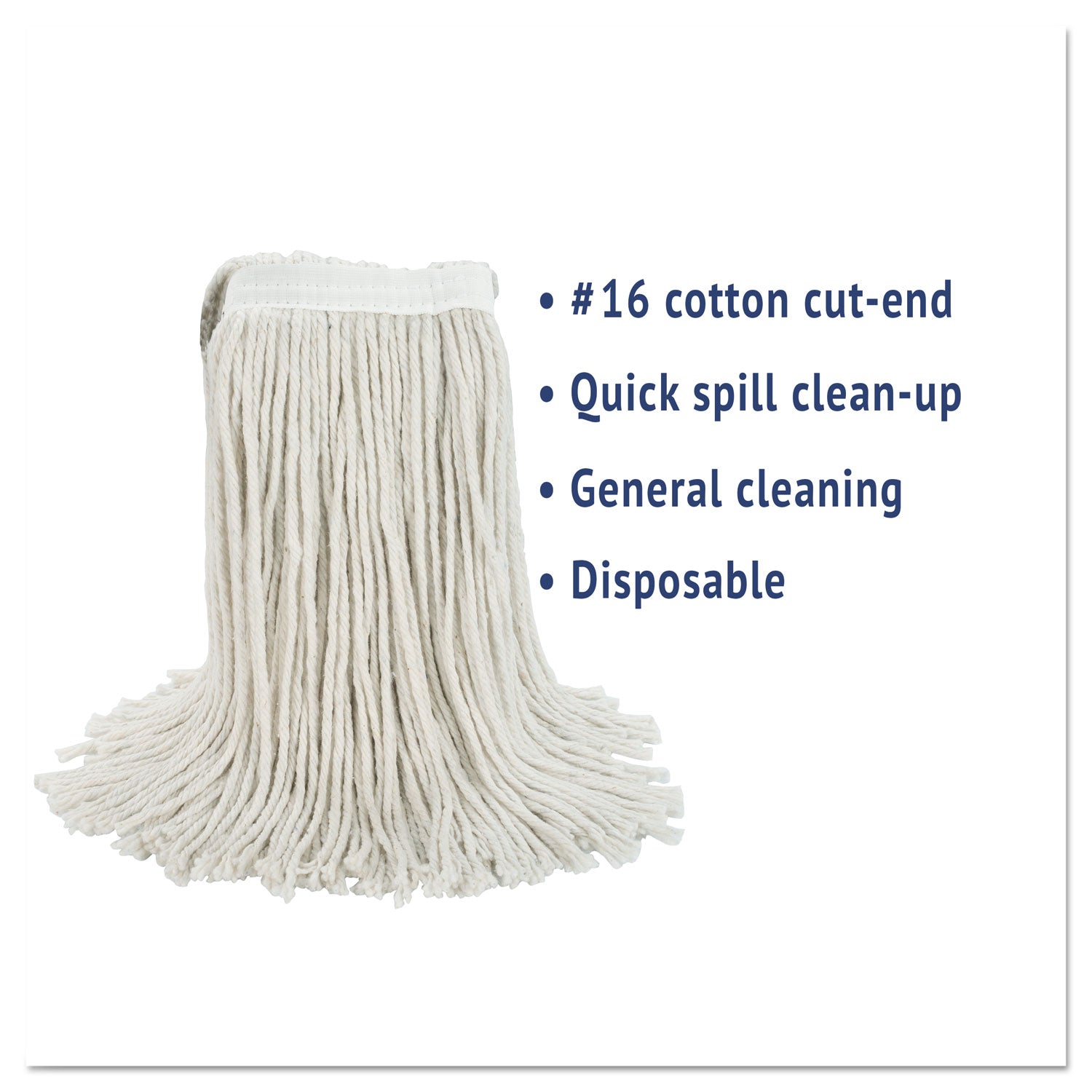 Boardwalk Cut-End Wet Mop Head, Cotton, No. 16 Size, White (2016CEA)