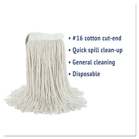 Boardwalk Cut-End Wet Mop Head, Cotton, No. 16 Size, White (2016CEA)