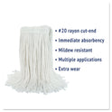 Boardwalk Cut-End Wet Mop Head, Rayon, No. 20, White, 12/Carton (2020RCT)