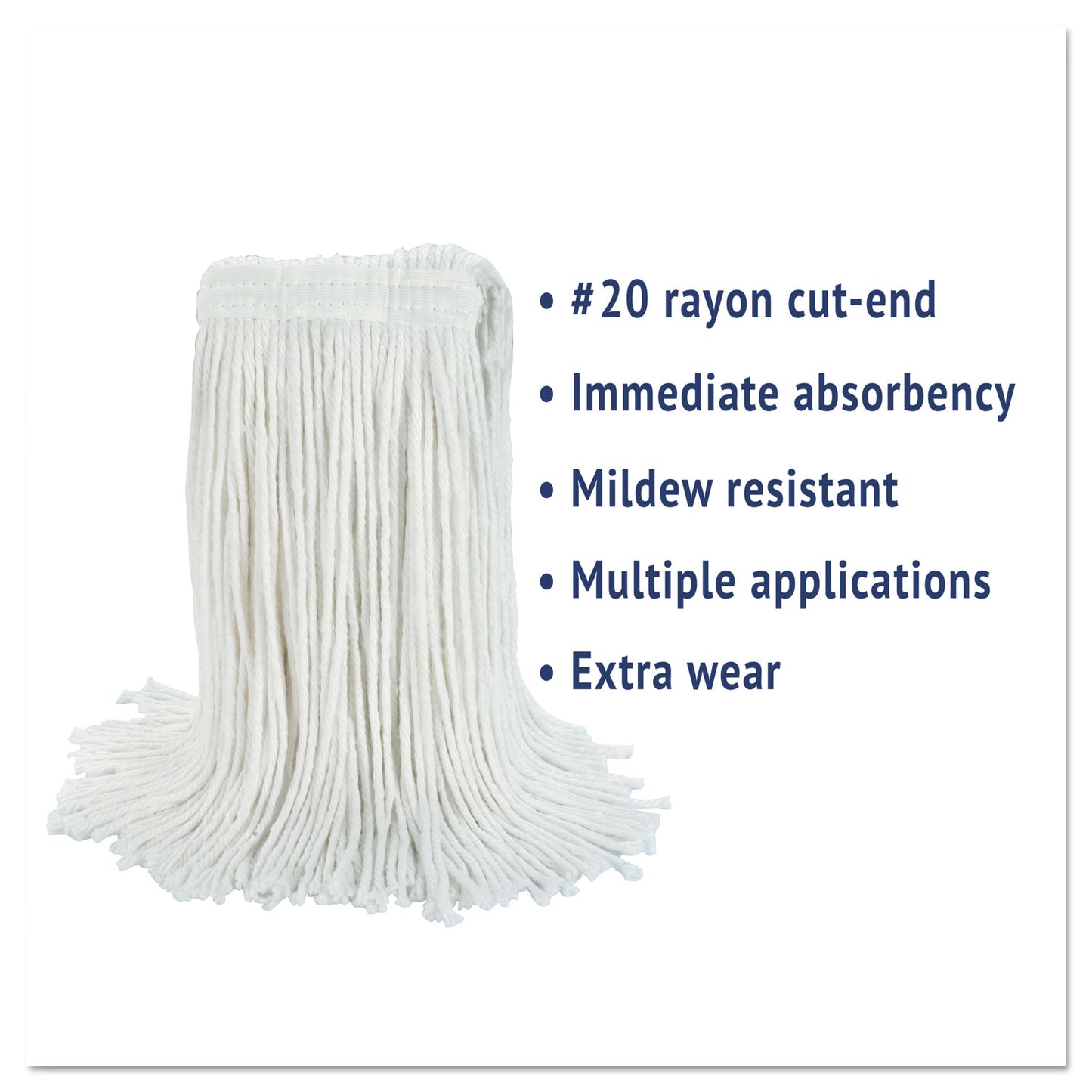 Boardwalk Cut-End Wet Mop Head, Rayon, No. 20, White, 12/Carton (2020RCT)