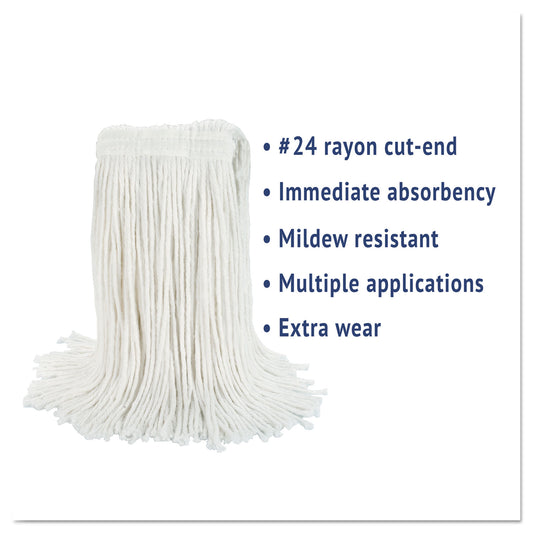 Boardwalk Cut-End Wet Mop Head, Rayon, No. 24, White (2024REA)