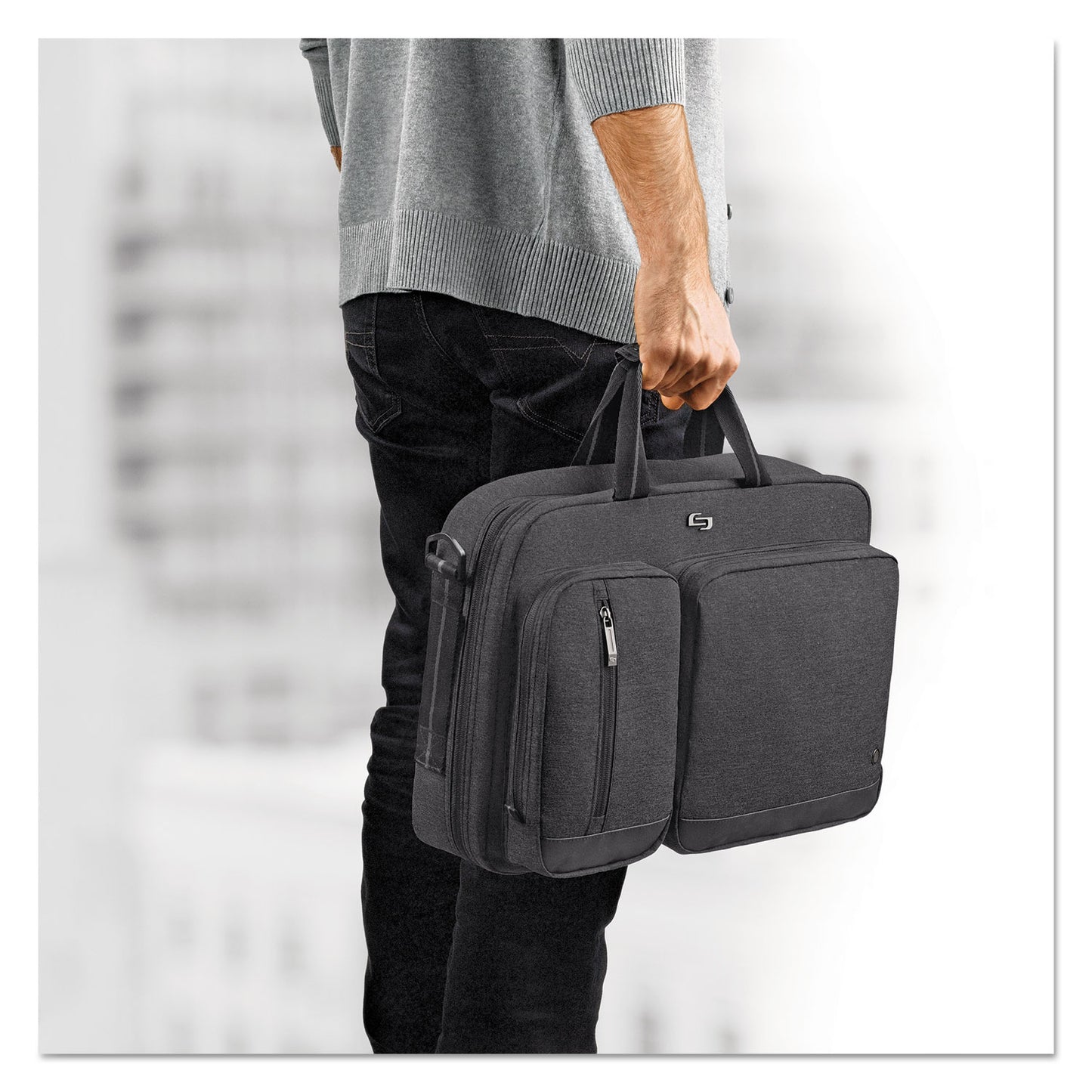 SOLO Urban Hybrid Briefcase, Fits Devices Up to 15.6", Polyester, 16.75" x 4" x 12", Gray (UBN31010)