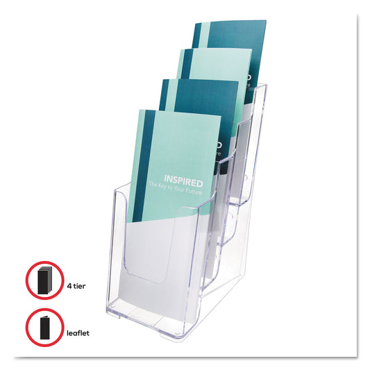 Deflecto 4-Compartment DocuHolder, Leaflet Size, 4.88w x 6.13d x 10h, Clear (77701)