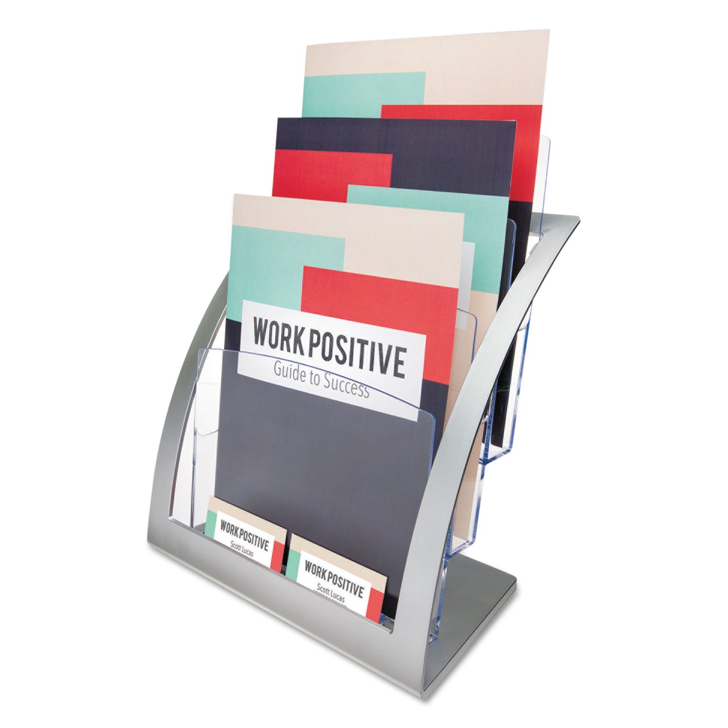 Deflecto 3-Tier Literature Holder, Leaflet Size, 11.25w x 6.94d x 13.31h, Silver (693745)