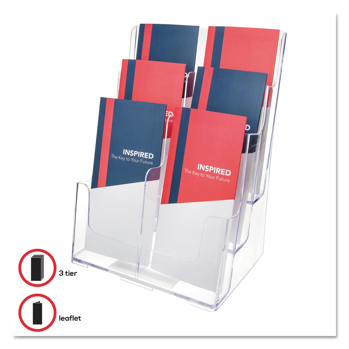 Deflecto 6-Compartment DocuHolder, Leaflet Size, 9.63w x 6.25d x 12.63h, Clear (77401)