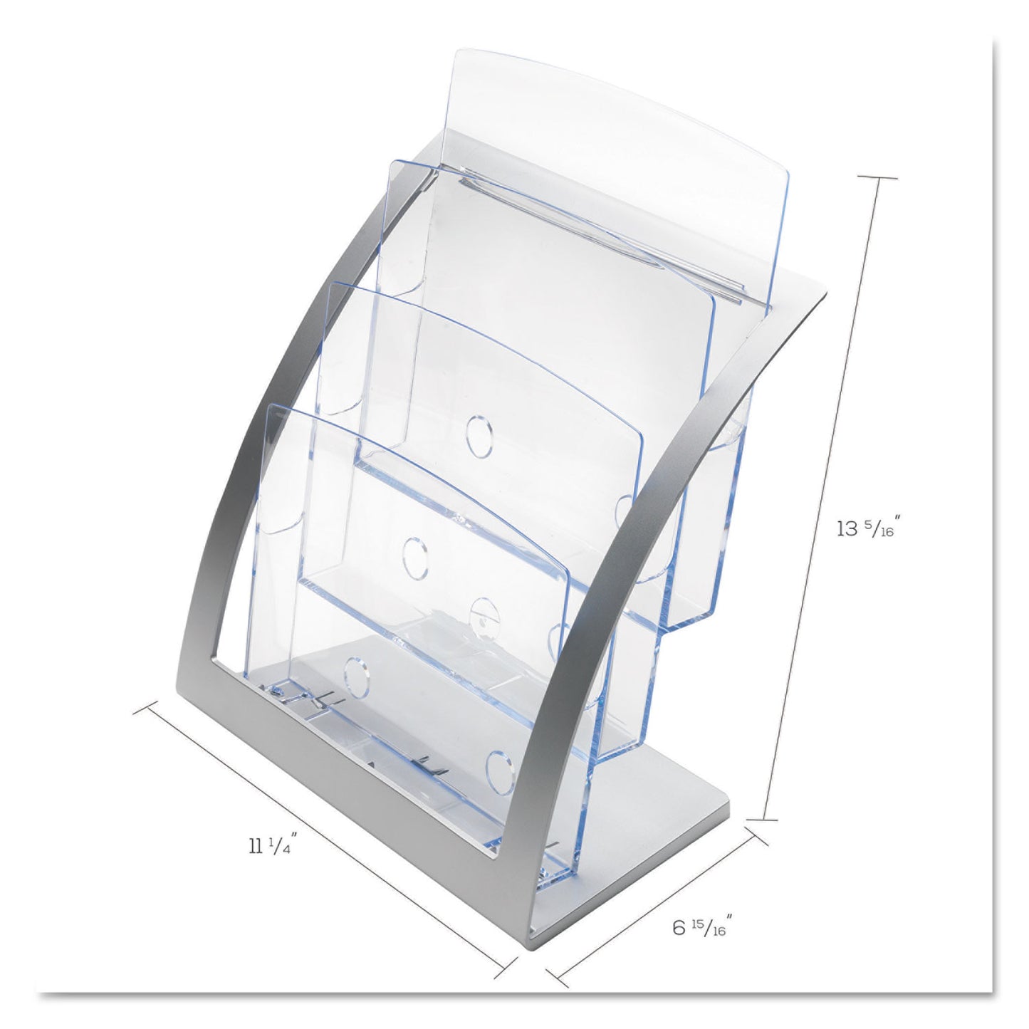 Deflecto 3-Tier Literature Holder, Leaflet Size, 11.25w x 6.94d x 13.31h, Silver (693745)