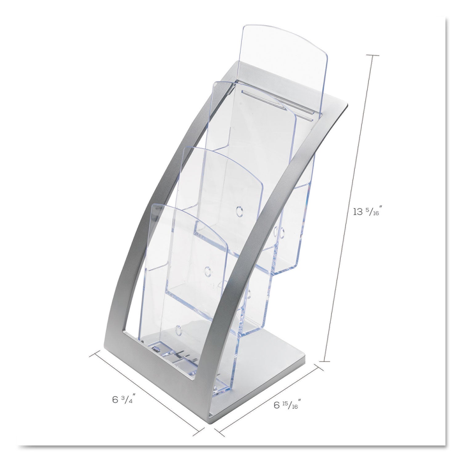 Deflecto 3-Tier Literature Holder, Leaflet Size, 6.75w x 6.94d x 13.31h, Silver (693645)