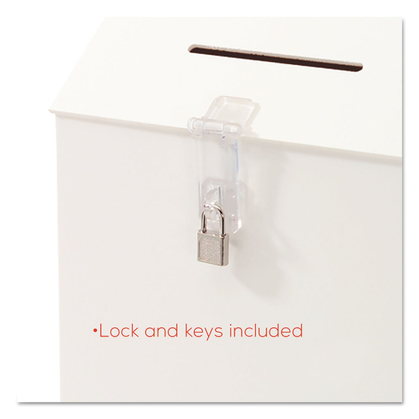 Deflecto Suggestion Box Literature Holder with Locking Top, 13.75 x 3.63 x 13.94, Plastic, White (79803)