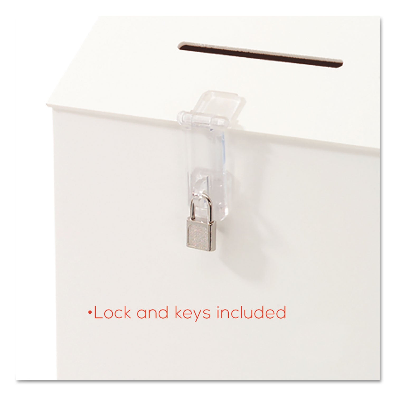 Deflecto Suggestion Box Literature Holder with Locking Top, 13.75 x 3.63 x 13.94, Plastic, White (79803)