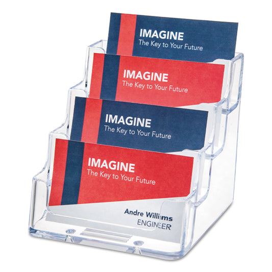 Deflecto 4-Pocket Business Card Holder, Holds 200 Cards, 3.94 x 3.5 x 3.75, Plastic, Clear (70841)