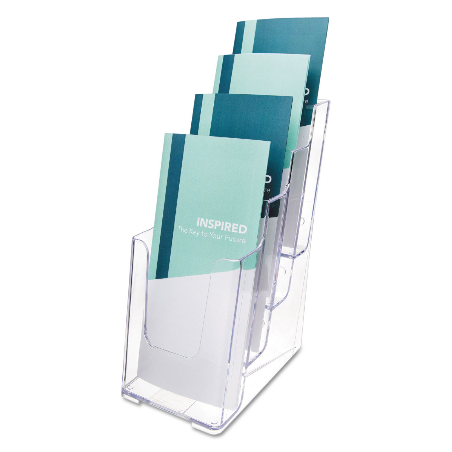 Deflecto 4-Compartment DocuHolder, Leaflet Size, 4.88w x 6.13d x 10h, Clear (77701)