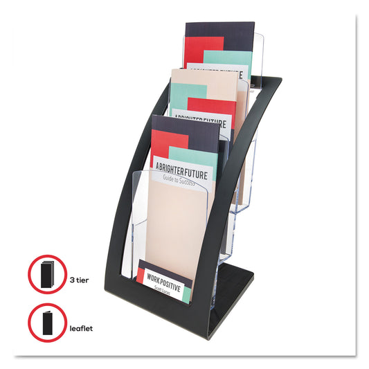 Deflecto 3-Tier Literature Holder, Leaflet Size, 6.75w x 6.94d x 13.31h, Black (693604)