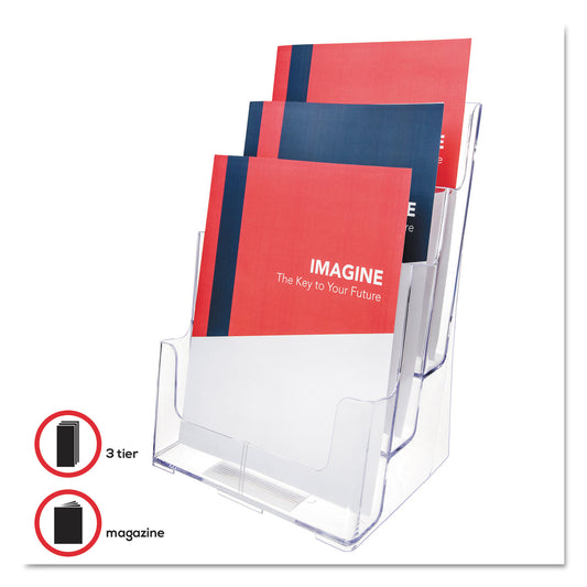 Deflecto 3-Compartment DocuHolder, Magazine Size, 9.5w x 6.25d x 12.63, Clear (77301)