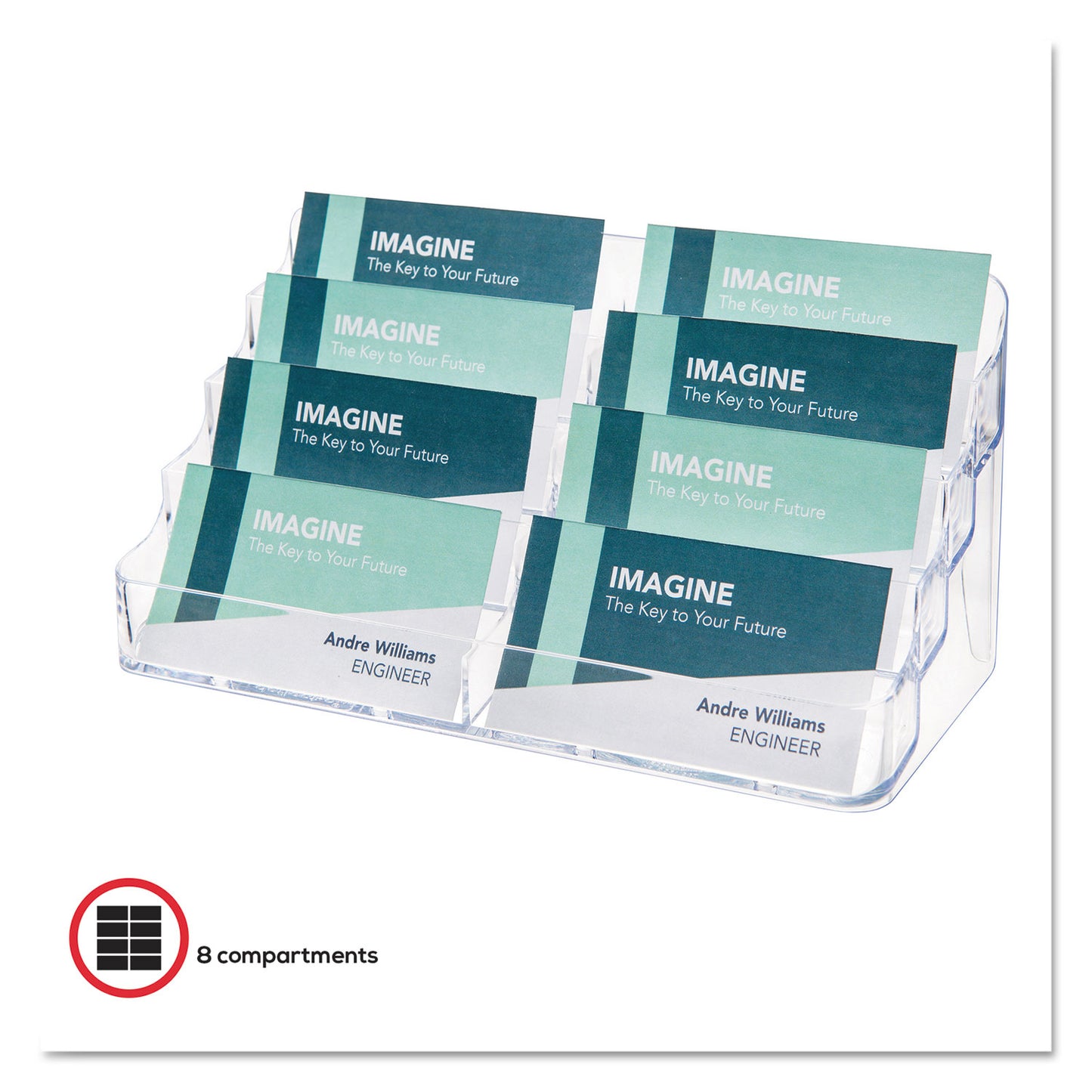 Deflecto 8-Pocket Business Card Holder, Holds 400 Cards, 7.78 x 3.5 x 3.38, Plastic, Clear (70801)