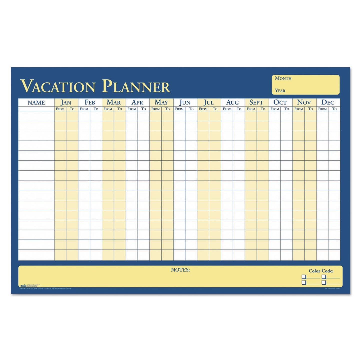 House of Doolittle 100% Recycled All-Purpose/Vacation Planner, 36 x 24, White/Blue/Yellow Surface (639)