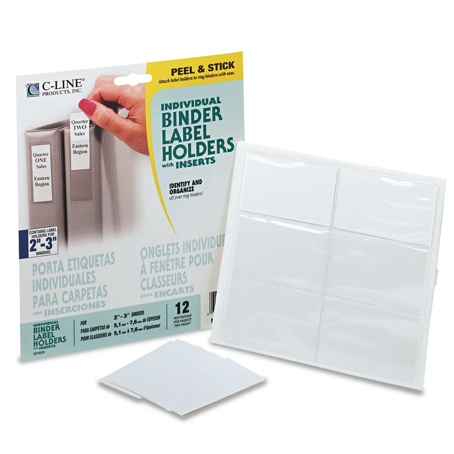 C-Line Self-Adhesive Ring Binder Label Holders, Top Load, 2.25 x 3.63, Clear, 12/Pack (70025)