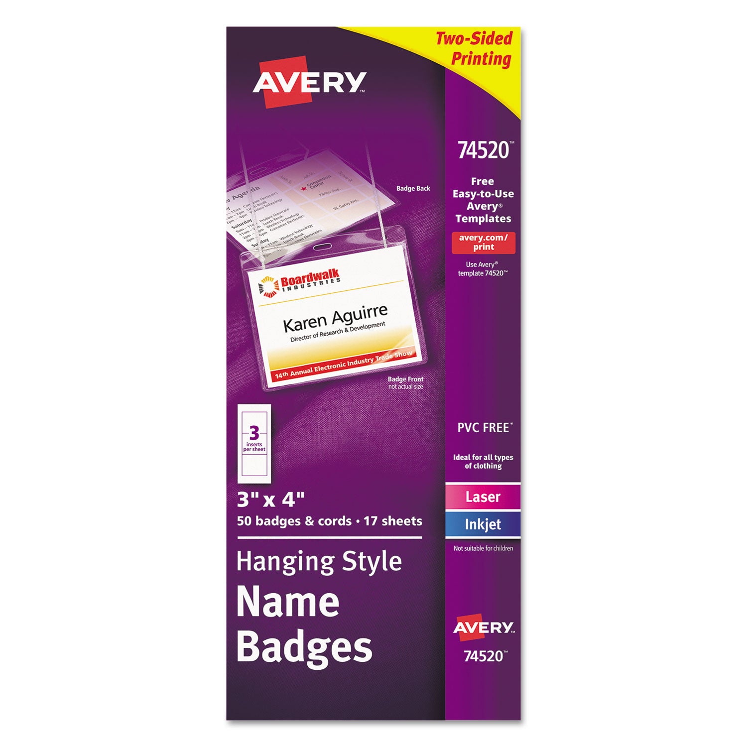 Avery Necklace-Style Badge Holder w/Laser/Inkjet Insert, Top Load, 4 x 3, WE, 50/Box (74520)