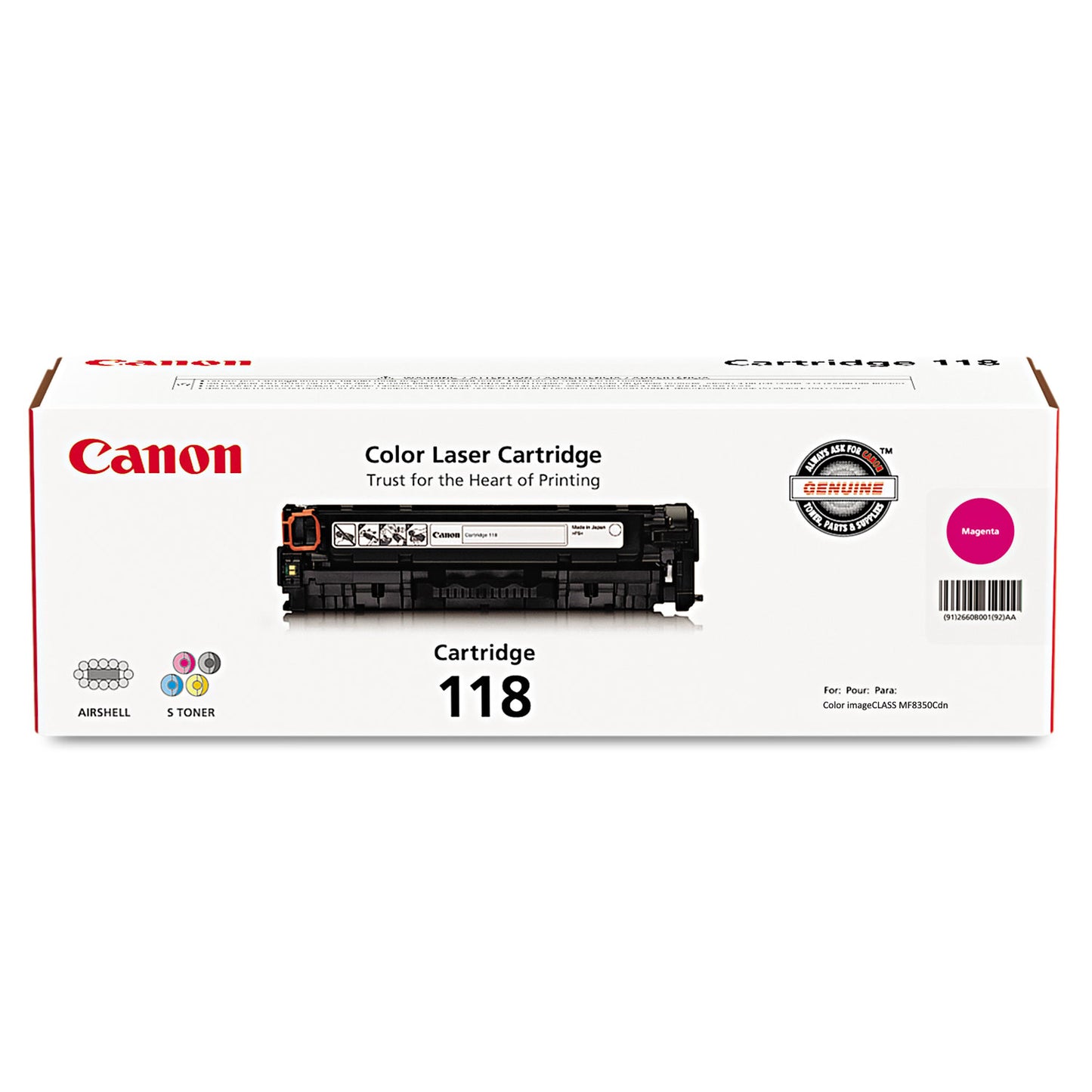 Canon 2660B001 (118) Toner, 2,900 Page-Yield, Magenta