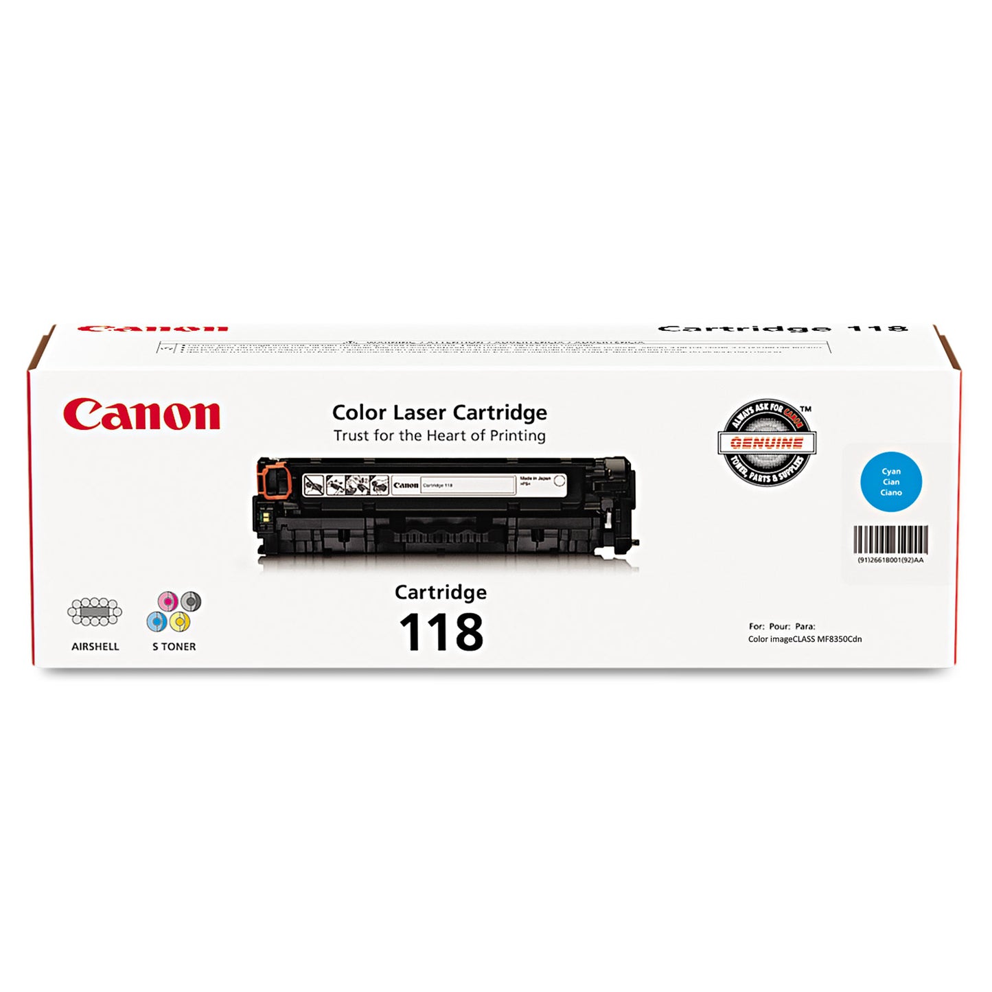 Canon 2661B001 (118) Toner, 2,900 Page-Yield, Cyan