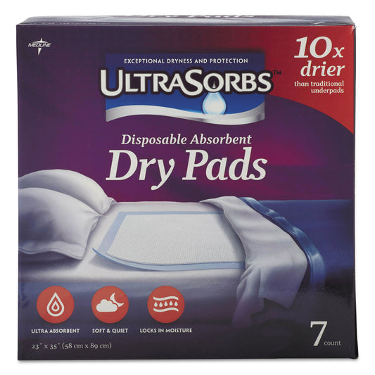 Medline Ultrasorbs Disposable Dry Pads, 23" x 35", White, 7/Box, 6/Carton (DRY2336RETCT)