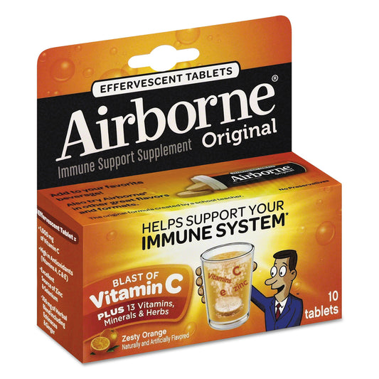 Airborne Immune Support Effervescent Tablet, Zesty Orange, 10/Box, 72 Boxes/Carton (30004CT)