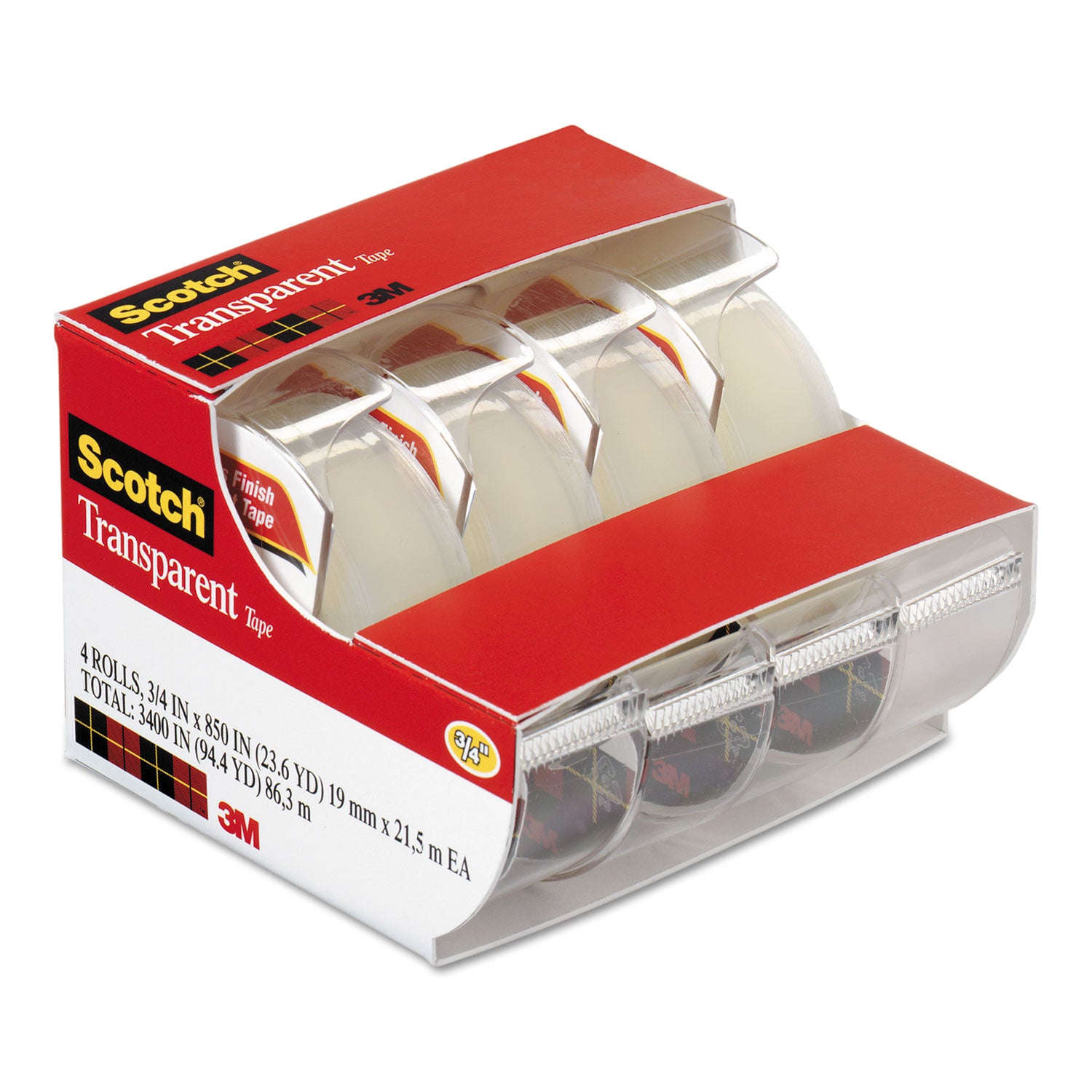 Scotch Transparent Tape In Handheld Dispenser, 1" Core, 0.75" x 70.83 ft, Transparent, 4/Pack (4184)