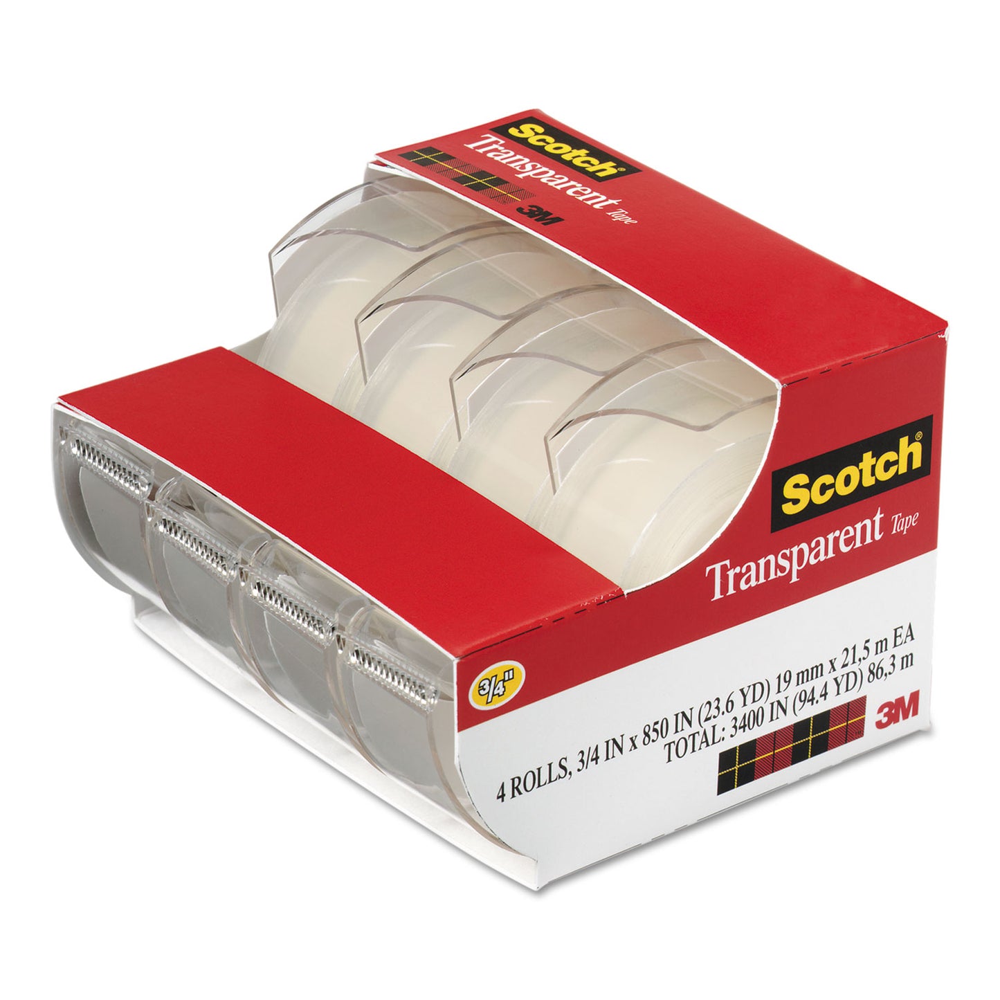 Scotch Transparent Tape In Handheld Dispenser, 1" Core, 0.75" x 70.83 ft, Transparent, 4/Pack (4184)