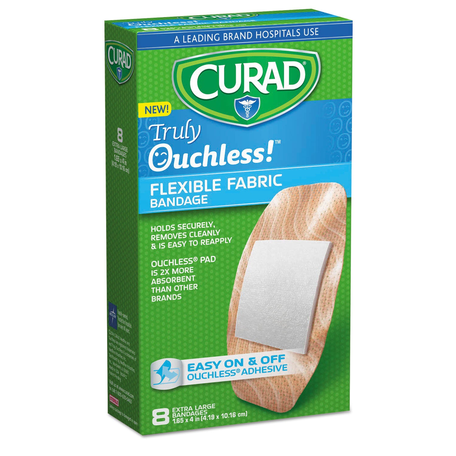 Curad Ouchless Flex Fabric Bandages, 1.65 x 4, 8/Box (CUR5003V1)