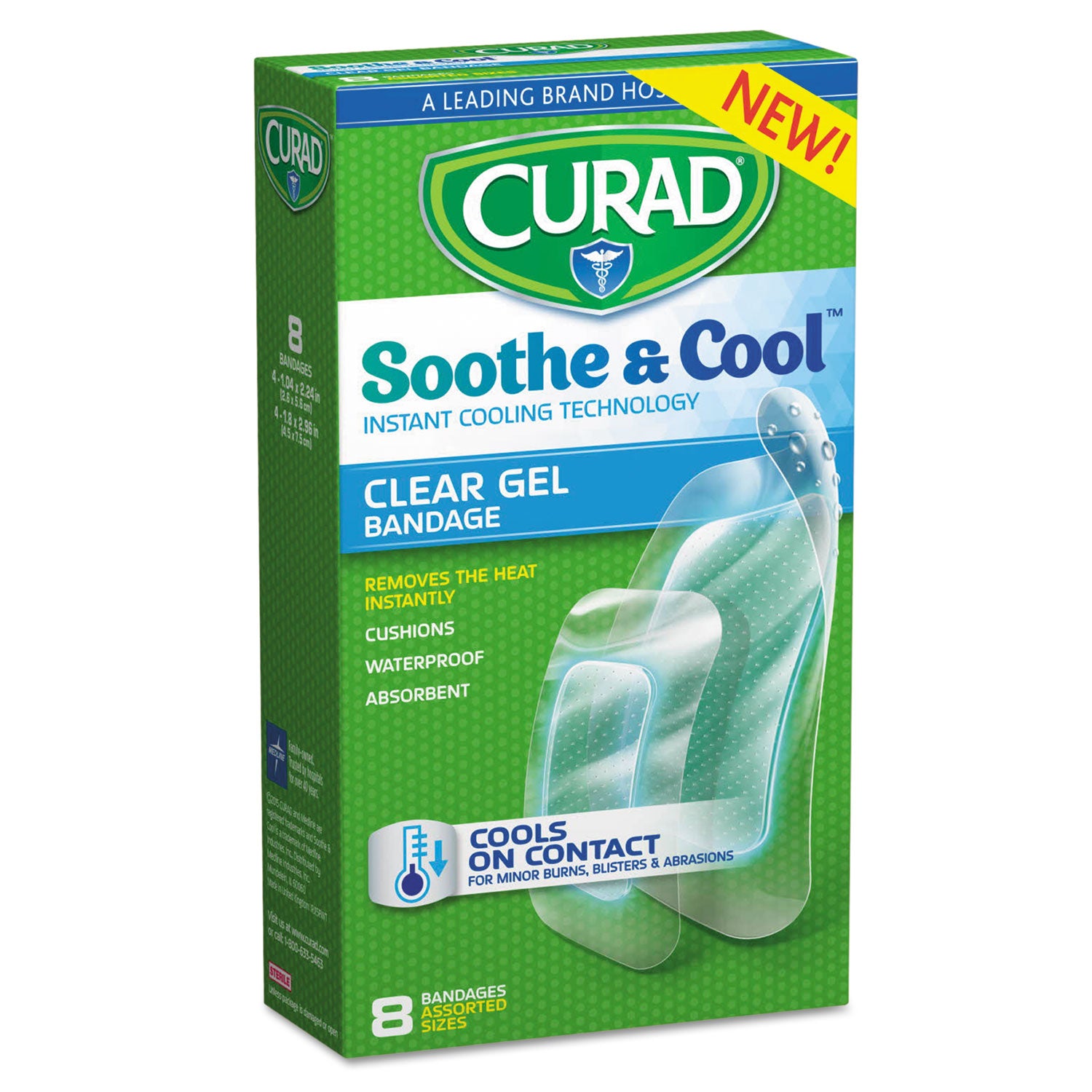 Curad Soothe and Cool Clear Gel Bandages, Assorted, Clear, 8/Box (CUR5236V1)