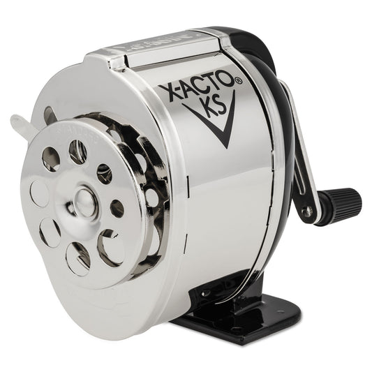 X-ACTO KS Manual Classroom Pencil Sharpener, Table/Wall-Mount Design, Manually-Powered, 2.75 x 4.75 x 4.25, Black/Nickel (1031LMR)