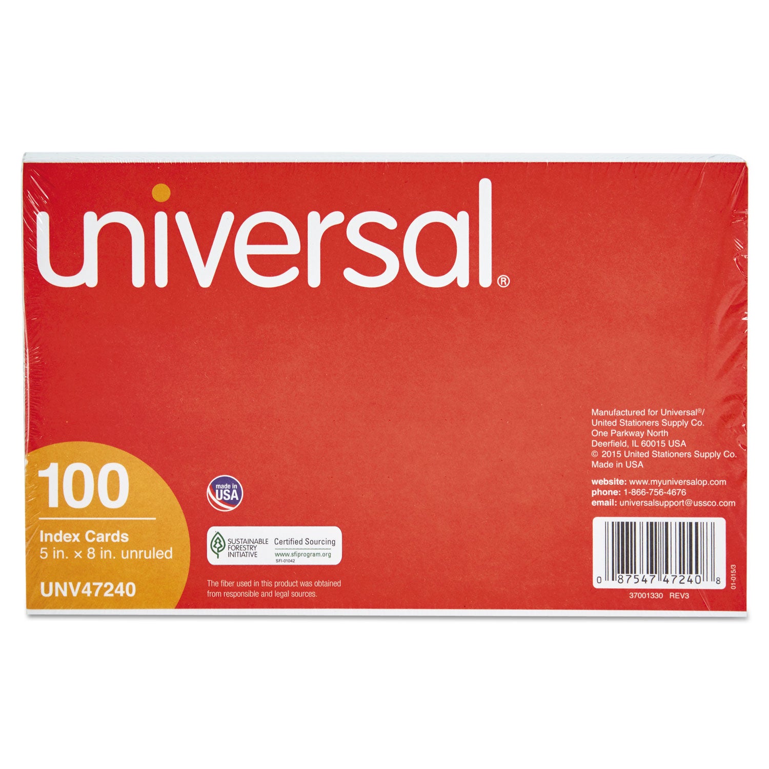 Universal Unruled Index Cards, 5 x 8, White, 100/Pack (47240)