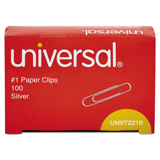 Universal Paper Clips, #1, Smooth, Silver, 100/Box (72210BX)