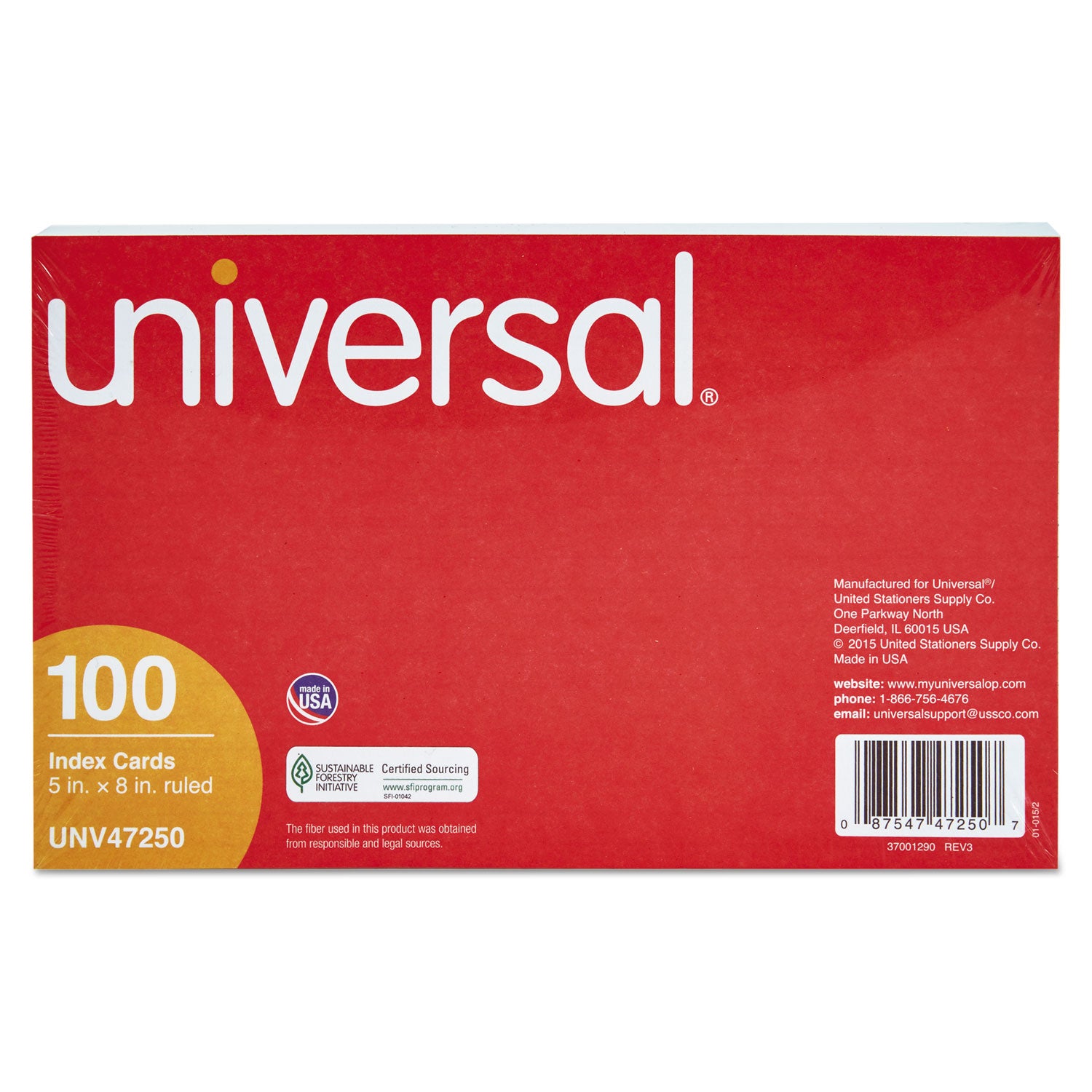 Universal Ruled Index Cards, 5 x 8, White, 100/Pack (47250)