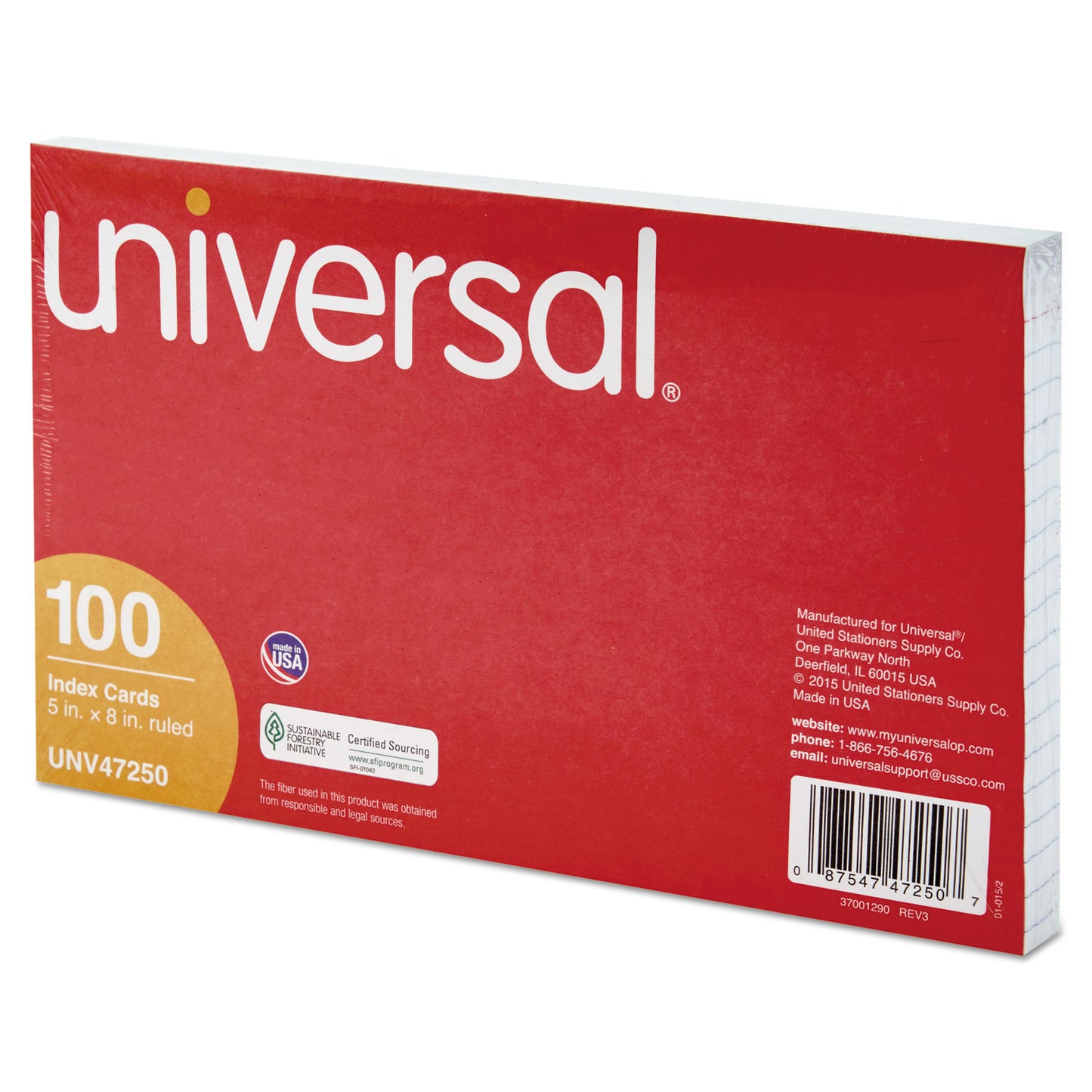 Universal Ruled Index Cards, 5 x 8, White, 100/Pack (47250)