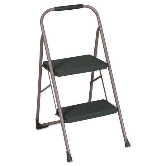 COSCO Big Step Folding Stool, 2-Step, 200 lb Capacity, 20.5" Working Height, 22" Spread, Black/Gray (11308PBL1E)