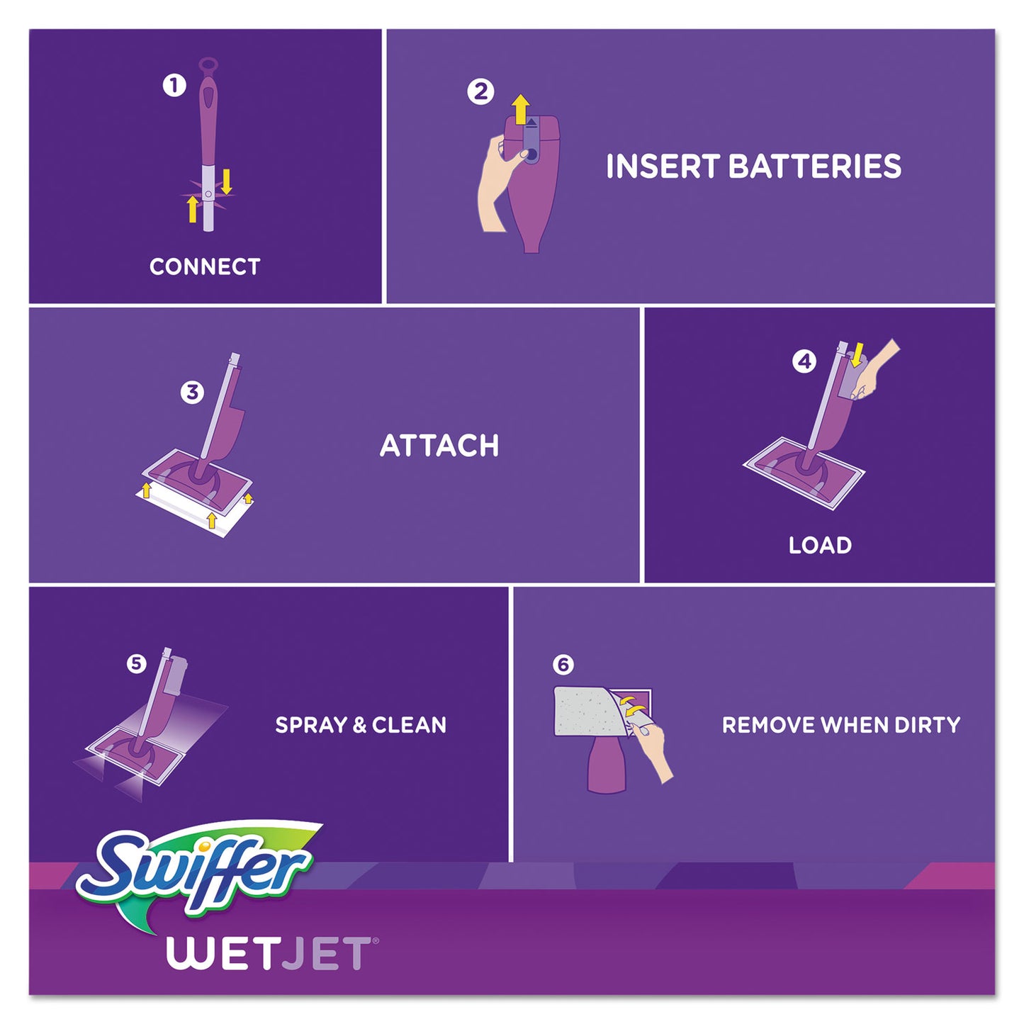 Swiffer WetJet Mop, 11 x 5 White Cloth Head, 46" Purple/Silver Aluminum/Plastic Handle, 2/Carton (92811CT)