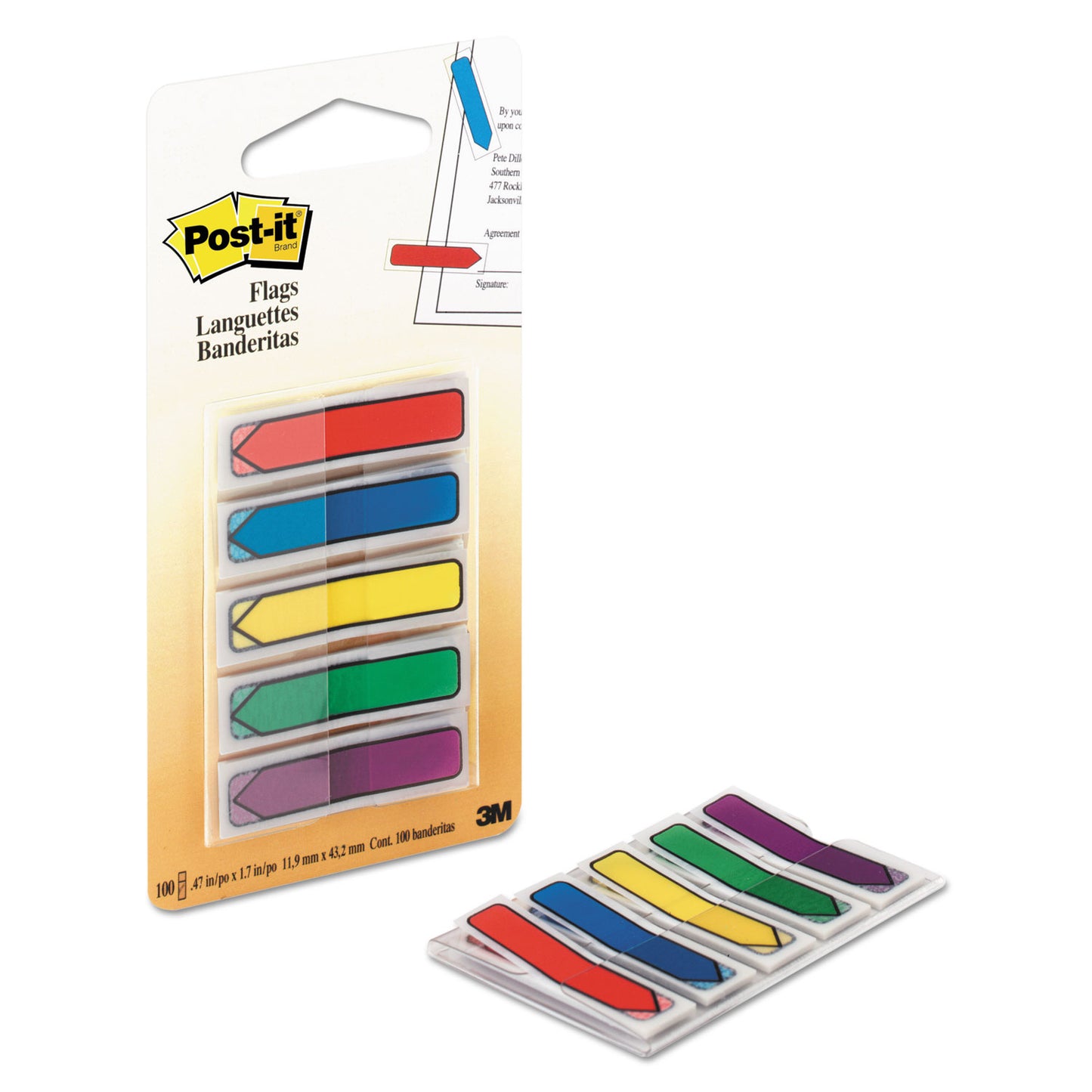 Post-it Arrow 0.5" Page Flags, Blue/Green/Purple/Red/Yellow, 20/Color, 100/Pack (684ARR1)